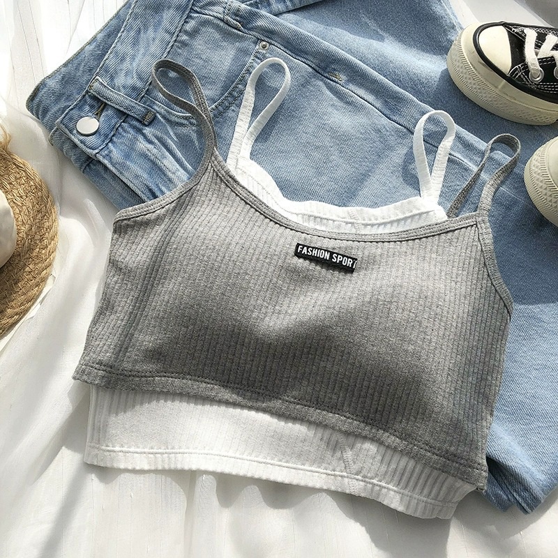 Áo Bra Nữ Áo Ống Giả Hai Mảnh Có Đệm Ngực Màu Tương Phản Phong Cách Hàn Quốc Dễ Thương Cho Nữ