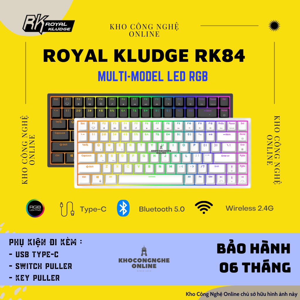 RK84 RGB HOTSWAP - Bàn phím cơ Royal Kludge RK84 Bluetooth 5.0 và Wireless 2.4G - CHÍNH HÃNG