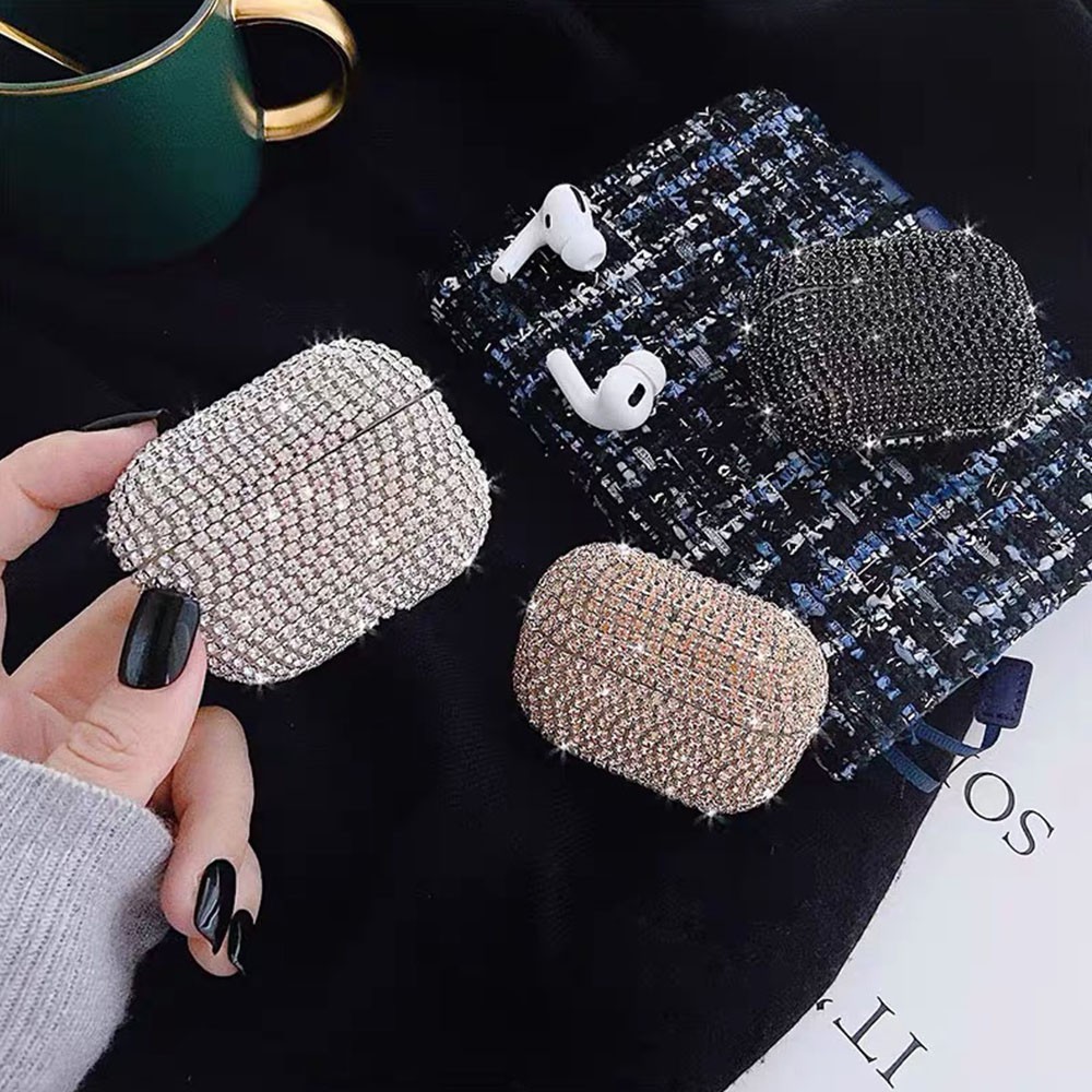 Vỏ Bảo Vệ Hộp Sạc Tai Nghe AirPods 1 2 air pods 2 3 PRO Kết Nối Bluetooth Không Dây Bằng Kim Loại Họa Tiết Kim Cương 3D Sang