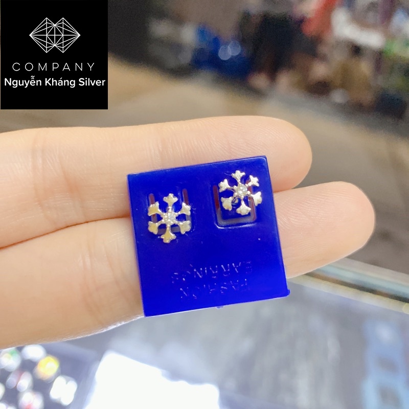 1 ĐÔI BÔNG TAI BẠC NỮ HÌNH BÔNG TUYẾT HÌNH ĐÁ TRẮNG