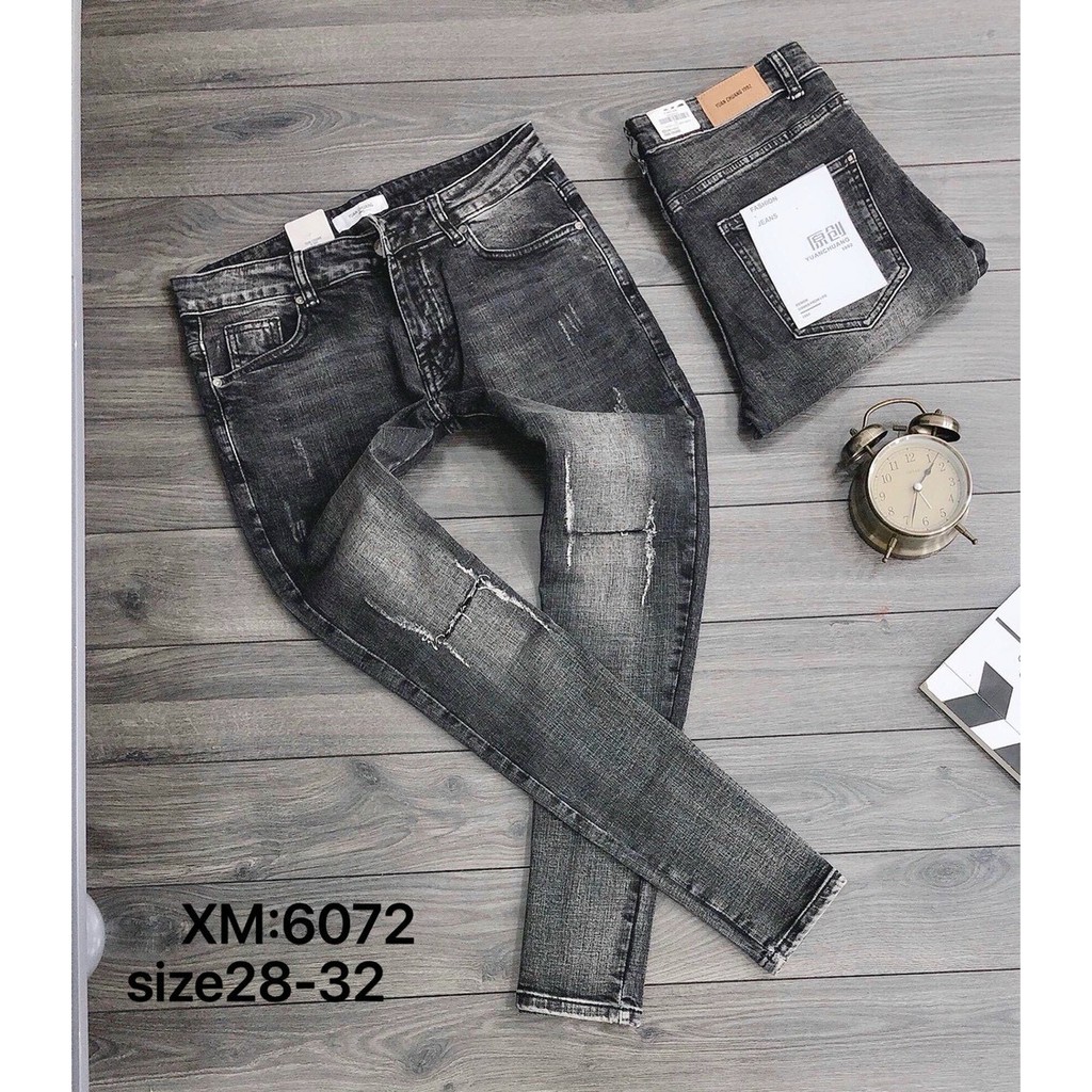 Quần jean nam xám đen rách gồi vải co dãn mẫu mới nhất giá rẻ cao cấp AHFASHION