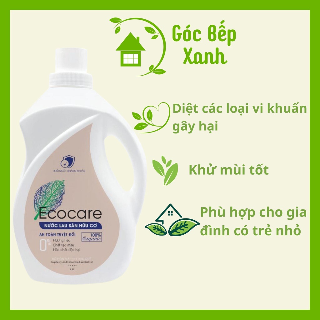 Nước lau sàn hữu cơ bồ hòn ECOCARE tinh dầu quế, sả chanh, cam sả, chanh gừng 4 lít