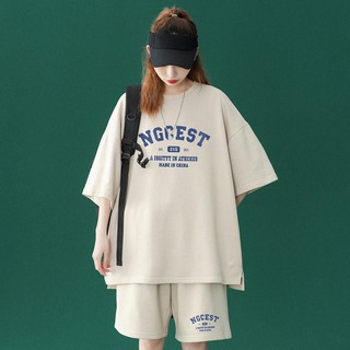 Bộ thể thao nữ dáng rộng mùa hè chất thun cotton 4 màu dễ thương