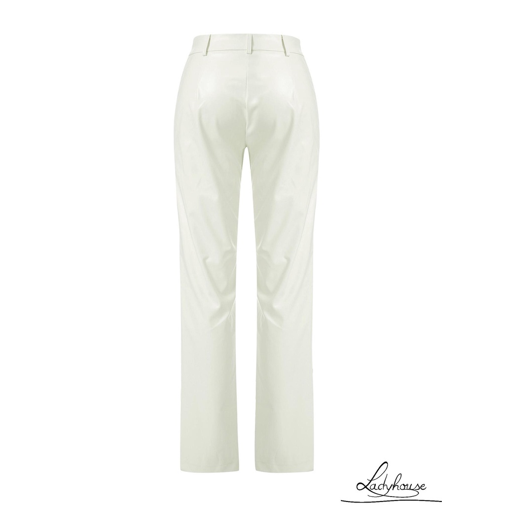 Quần da lưng cao màu trơn xẻ tà thời trang cho nữ