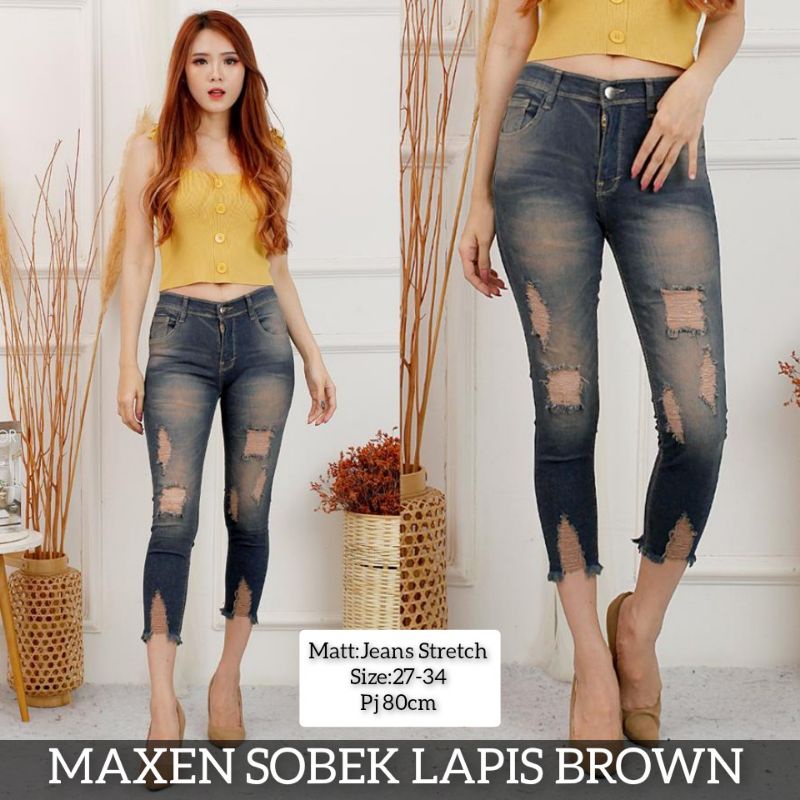 Quần Jean Nữ MAXEN SOBEK Layer Chi Tiết Màu Nâu