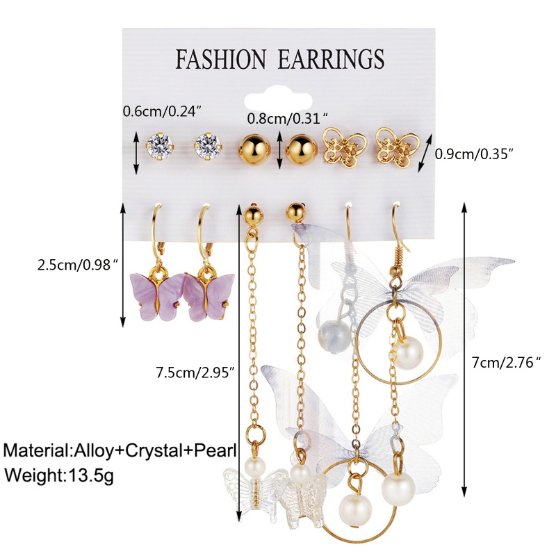 Set 6 Đôi Bông Tai Hình Bướm Và Ngọc Trai Dành Cho Nữ