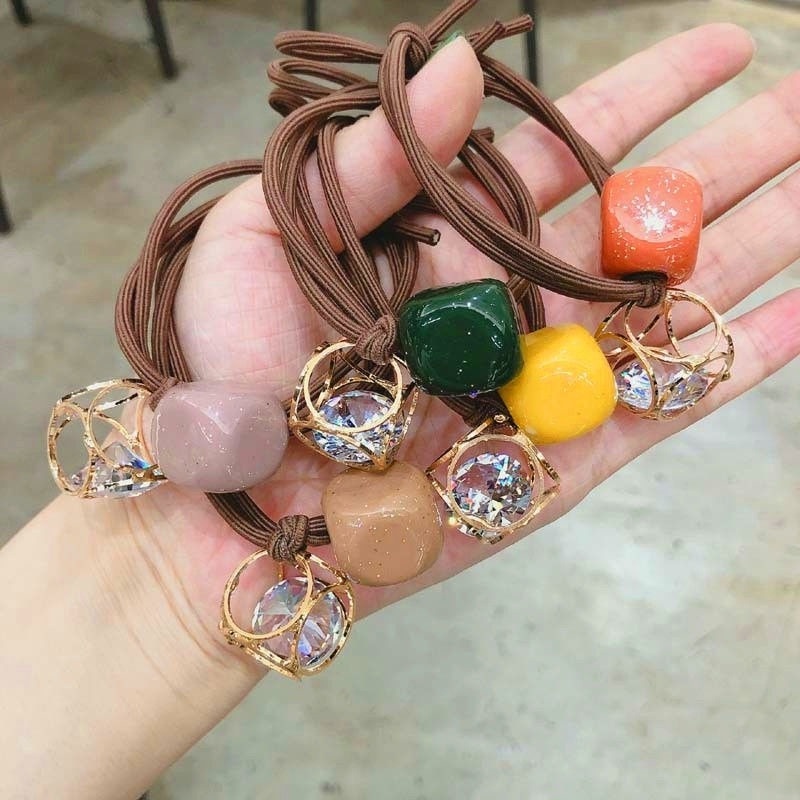 Dây Buộc Tóc Cao Su Acrylic Đính Đá Dễ Thương Phong Cách Hàn Quốc Cho Nữ