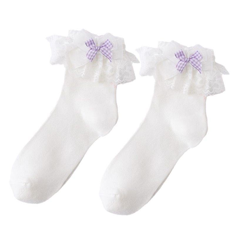 Vớ cotton phối ren đính nơ phong cách lolita dễ thương dành cho nữ