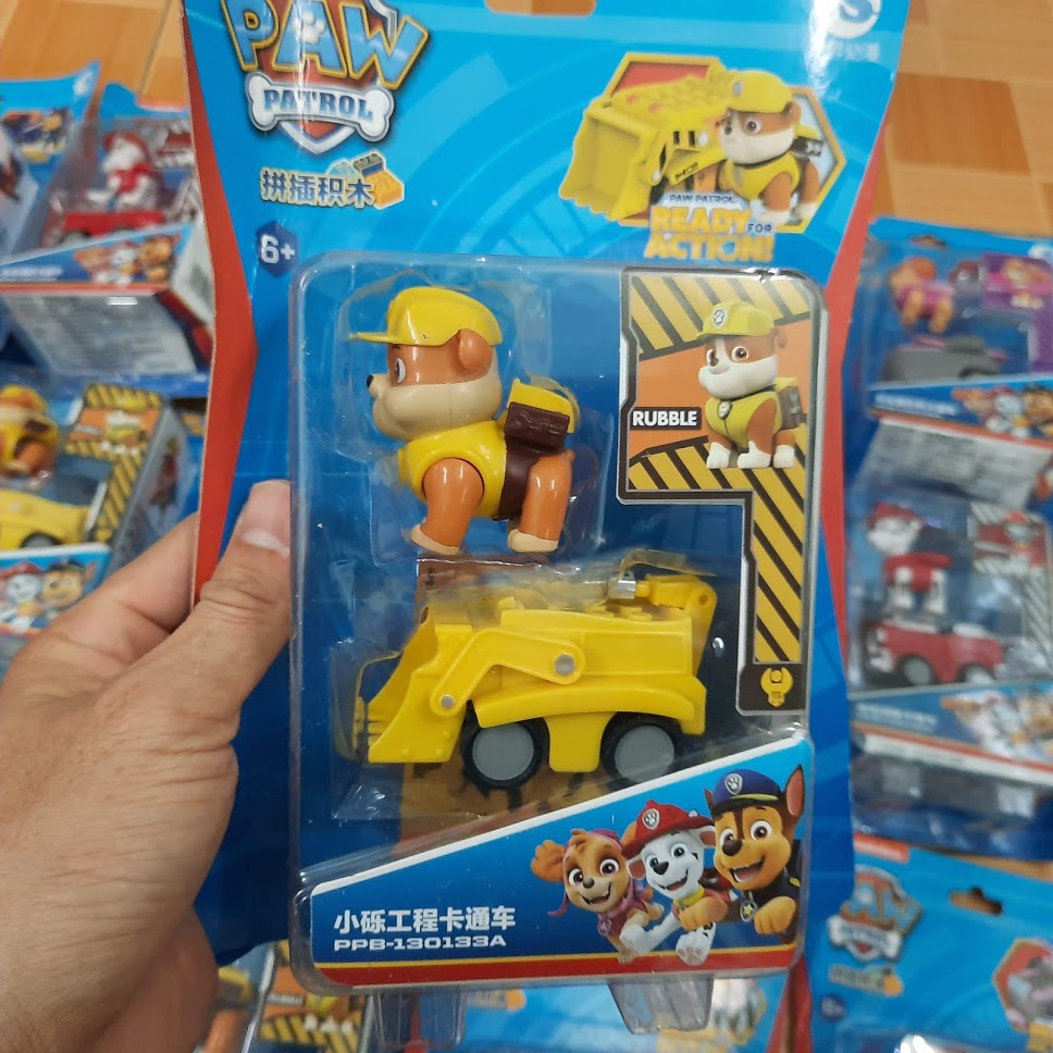 Mô hình xe cứu hộ pawpatrol chú chó cứu hộ nhân vật Rubble xe đồ chơi trẻ em bằng nhựa