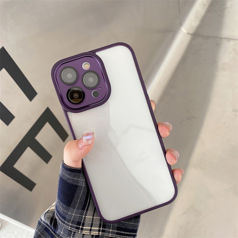 Ốp Điện Thoại Cứng Trong Suốt Chống Sốc Màu Tím Đậm Cho iPhone 14 11 Pro Max 14 Plus ip14pro