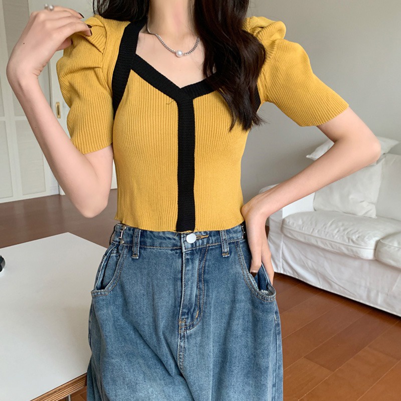 Áo Croptop Dệt Kim Sát Nách Cổ Vuông Ôm Dáng Thời Trang Mùa Hè Cho Nữ