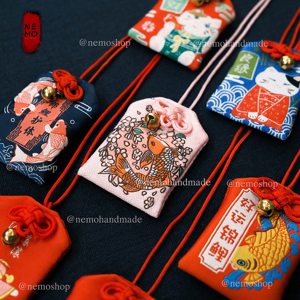 Túi Phước May Mắn Omamori, tặng Túi Bảo Vệ, Đá Ngũ Sắc, Giấy Ghi Điều Ước Lời Chúc, Hoa Oải Hương Nụ Khô - OM12M