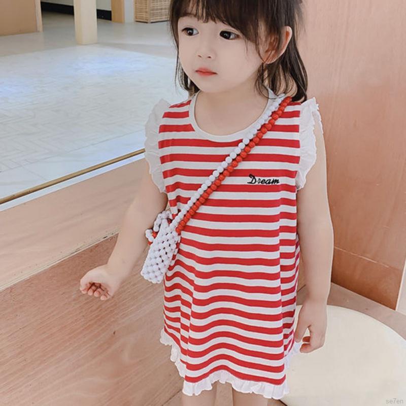 Đầm công chúa không tay họa tiết kẻ sọc dành cho bé gái