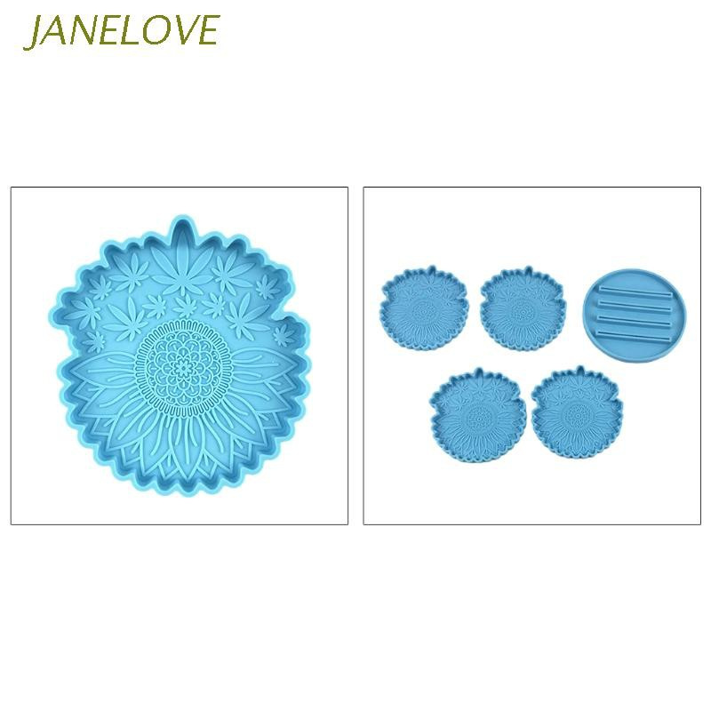 JLOVE Sunflower Maple Leaf Coaster Epoxy Resin Mold Cup Mat Coaster Holder Casting Silicone Mould DIY Crafts Jewelry Home Decorations Casting Tools