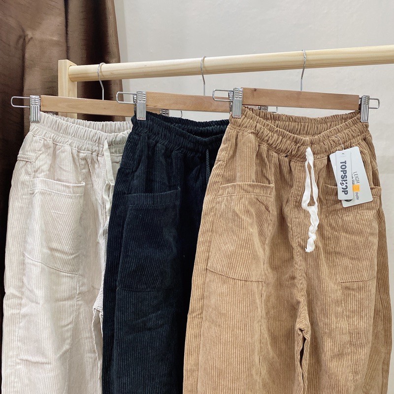 Quần baggy nhung lưng thun màu tây | BigBuy360 - bigbuy360.vn