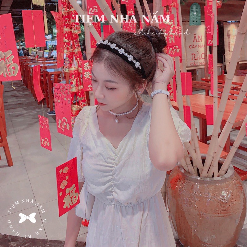 🎀 BỜM/ CÀI TÓC NHUNG ĐÍNH ĐÁ HOA CAO CẤP - [ Nhà Nấm handmade ]