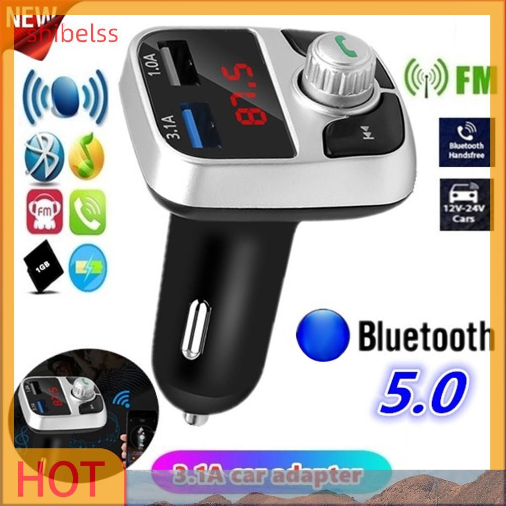 （ʚshibelss）Car Bluetooth 5.0 FM Transmitter Dual USB Wireless Handsfree Audio Receiver