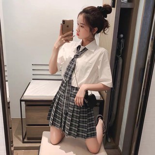 set sơ mi chân váy xếp ly