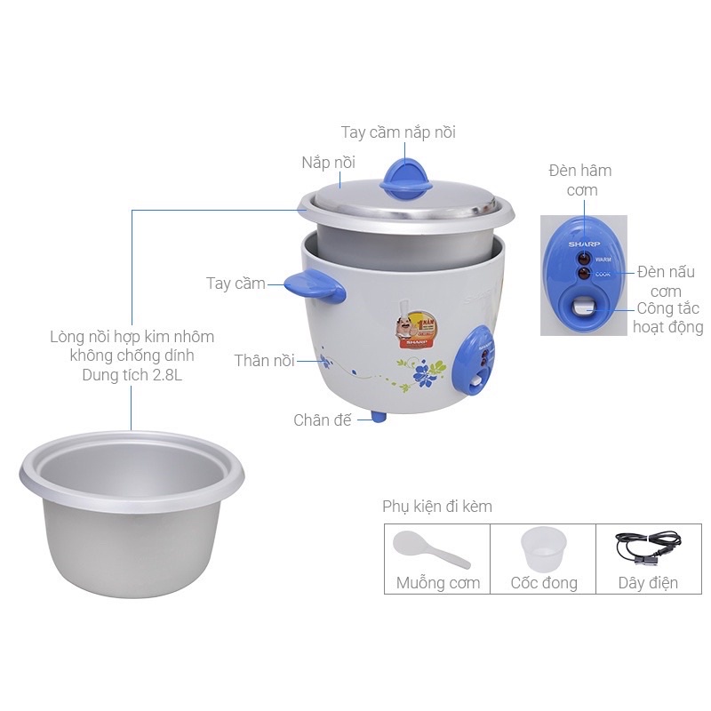 Nồi cơm Sharp 0.6 đến 2.8 lít Thái Lan, bảo hành chính hãng 12 tháng