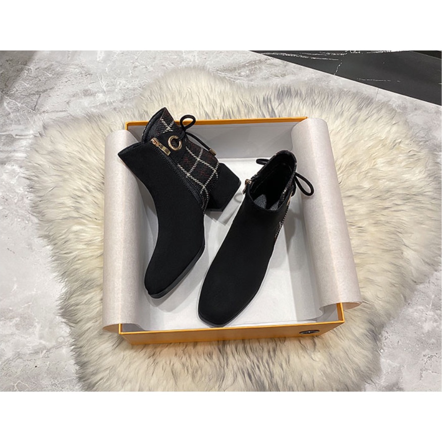 Bốt Nữ Martin phong cách Anh quốc gót thô đế vừa 4cm Dây kéo bên