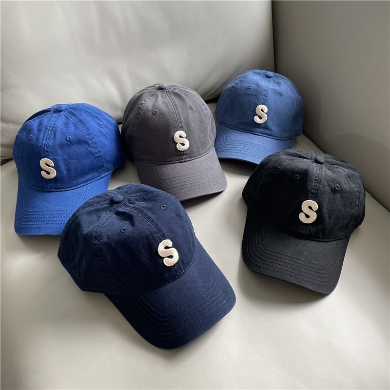 Mũ lưỡi trai chống nắng màu trơn họa tiết chữ cái phong cách Nhật Bản thời trang cho nam và nữ 15a