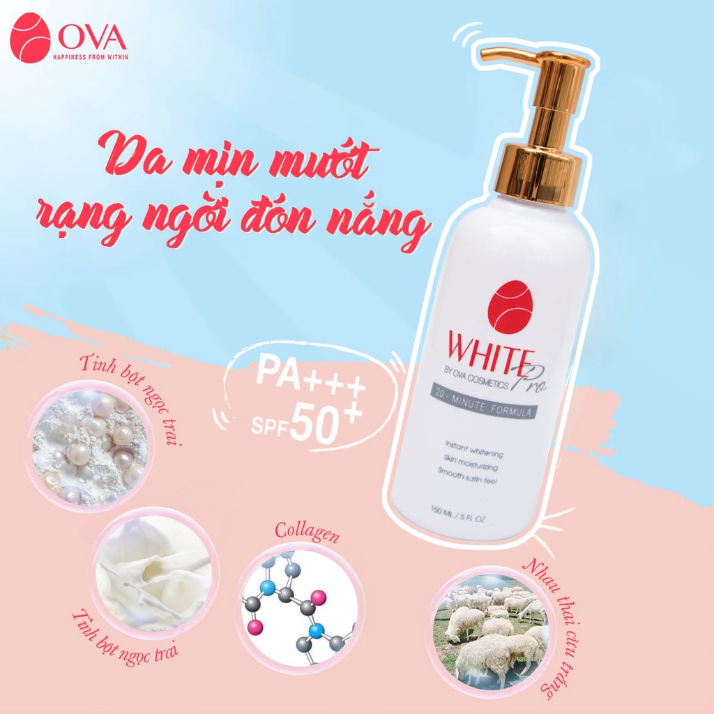 Kem dưỡng trắng, chống nắng da Body Ova Whitepro, nâng tông, dưỡng ẩm, chống lão hóa toàn thân ngày đêm, 150ml