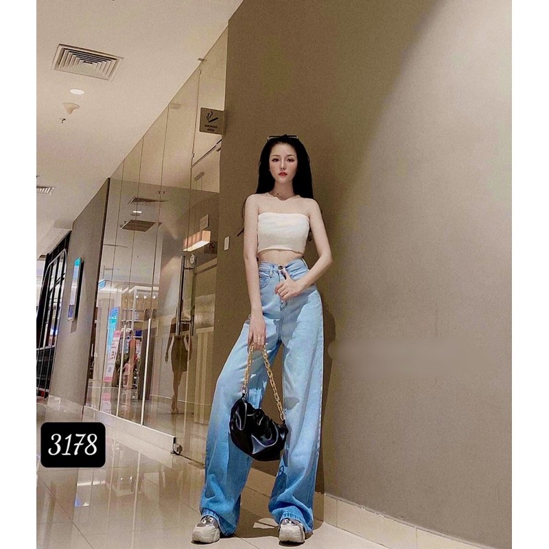 Quần jeans ống rộng lưng siêu cao, (Mã 3178) quần bò baggy ống rộng lưng cao phối màu, phai màu