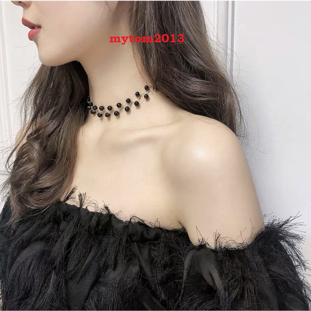 Vòng cổ choker ngọc trai nhân tạo màu đen