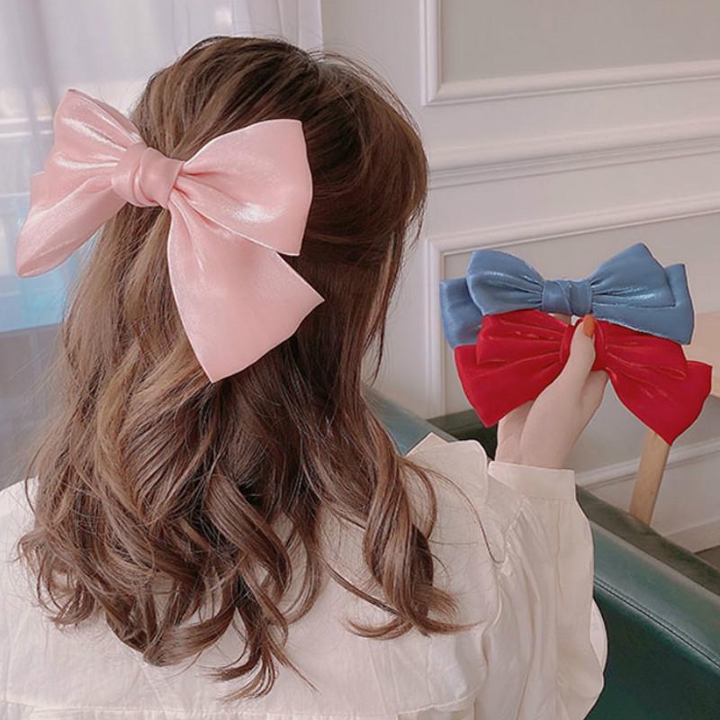 Kẹp Tóc Hình Nơ Vải Satin Lấp Lánh Thời Trang Hàn Quốc