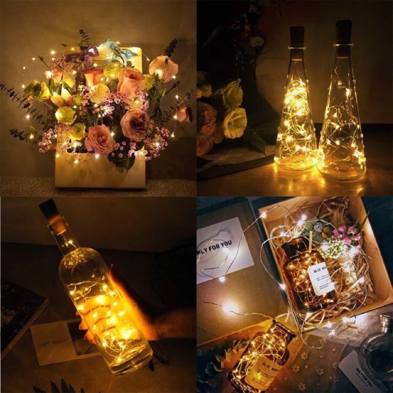 Bộ Dây Đèn Led Nhấp Nháy Màu Vàng Dài 1m Có Kèm Pin - Đèn Led Đom Đóm, Đèn Fairy Light Trang Trí Cây Hoa Dịp Lễ Tết