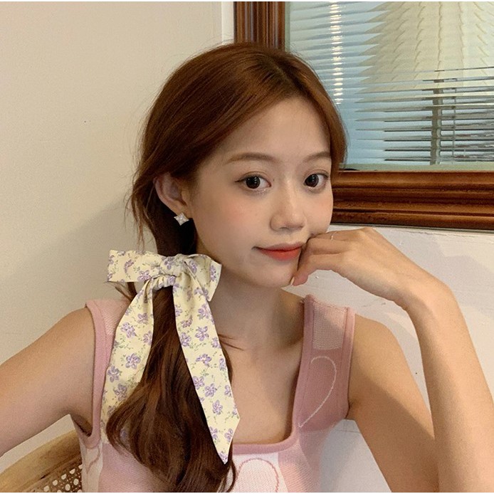 Scrunchies Cột Tóc Buộc Tóc Nơ LIN Họa Tiết Hoa Ngọt Ngào