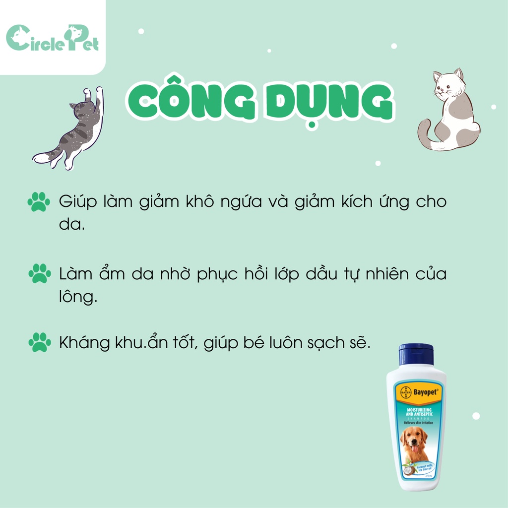 Sữa Tắm Giữ Ẩm Và Kháng Khuẩn Cho Thú Cưng Bayopet 275ml - Circle Pet