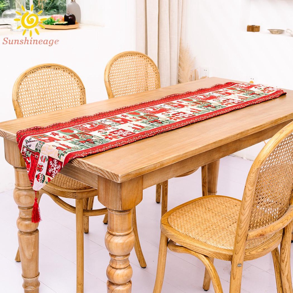 Table Runners Christmas Cloth Decor Festival Garland Mat Santa Claus Table