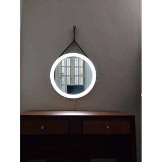 GƯƠNG TRÒN VIỀN DÂY DA, ĐÈN LED, PHUN CÁT D50cm