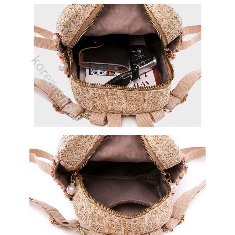 Hàng Có Sẵn Ba Lô Đan Mây Mini Phong Cách Hàn Quốc Cho Nữ