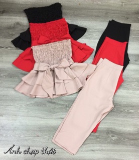 SET ÁO PEPLUM NHÚM + QUẦN NGỐ