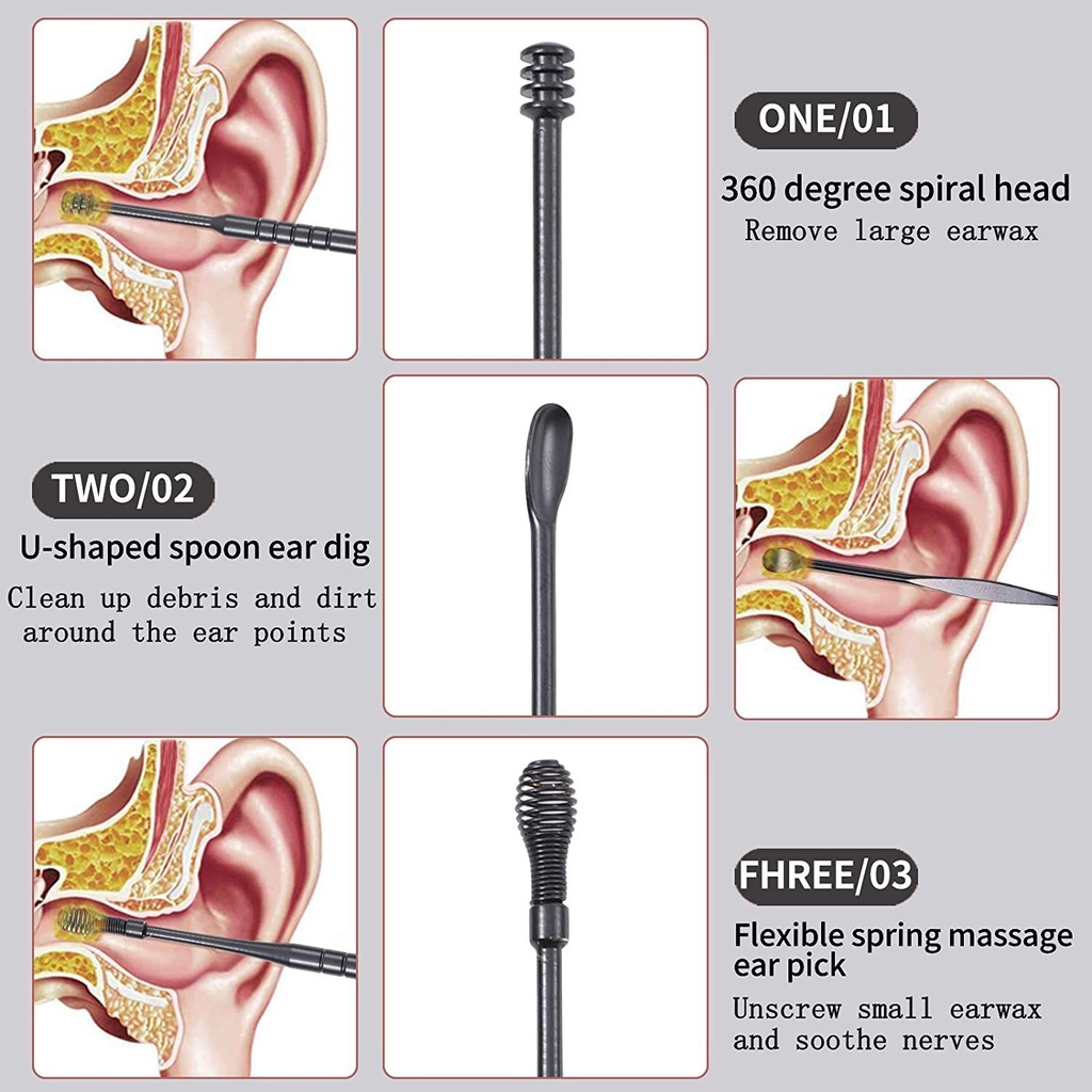 [Hàng mới về] Hộp 7 dụng cụ lấy ráy tai bằng thép không gỉ có thể tái sử dụng tiện dụng