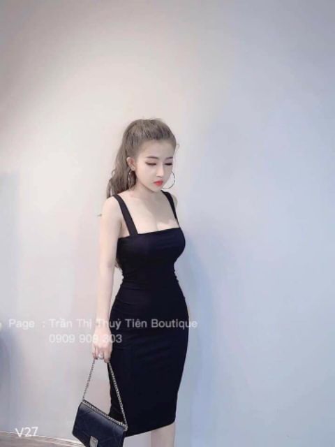 Váy body 2 dây bản to dáng dài
