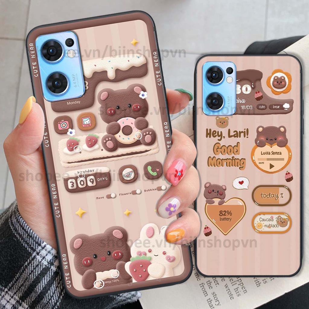 Ốp Oppo Reno7 / Reno7 Z 5G / Reno 7 in 3D icon gấu nổi siêu xinh, siêu đáng yêu, cá tính phong cách