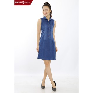 Đầm Liền Denim Suông A Phối Khuy Bấm DD321J529 GENVIET