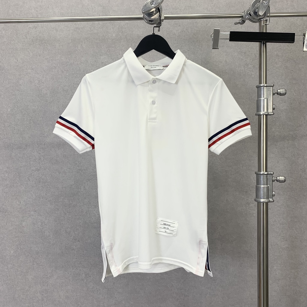 Áo Polo Nam Cotton Pha Thêu Vạch Thom Hai Ống Tay