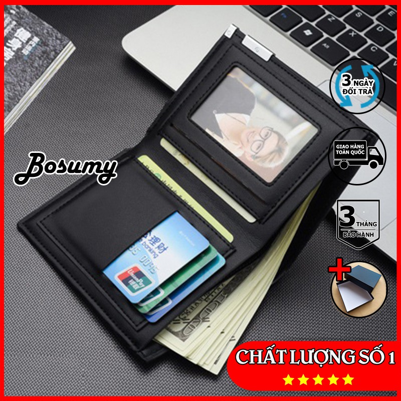 Ví nam mini bỏ túi nhiều ngăn da PU cao cấp 2 màu đen nâu lịch lãm D622