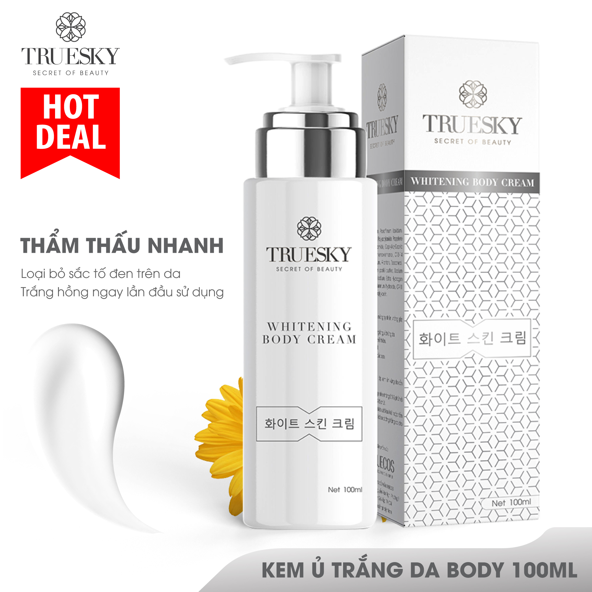 Kem ủ trắng body cấp tốc Truesky an toàn bật tone ngay lần đầu chính hãng 100ml - Whitening Body Cream