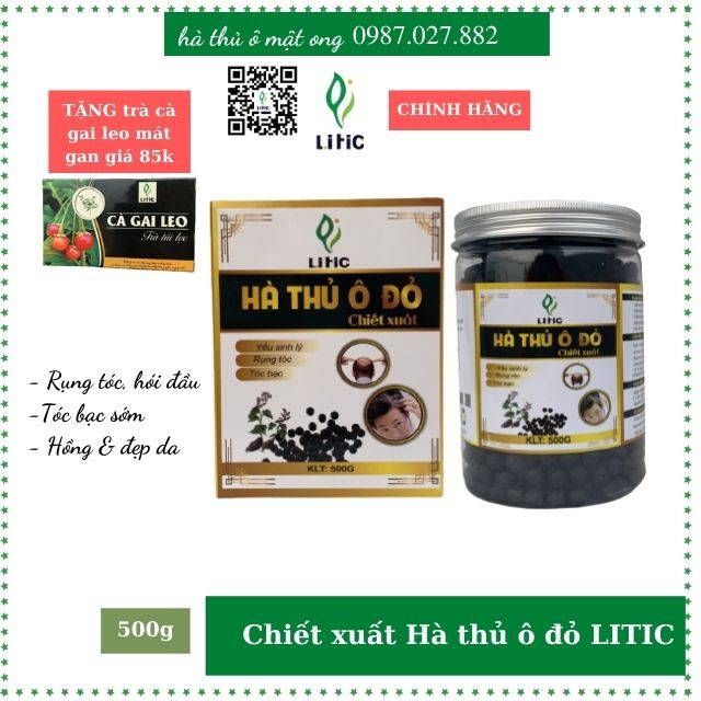 Hà thủ ô mật ong kích mọc tóc , ngăn rụng tóc , hói đầu, đẹp da , cải thiện sinh lý , viên hà thủ ô LITIC500