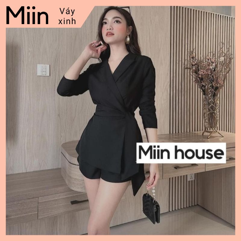 Set áo blazer dài tay thắt eo + quần short
