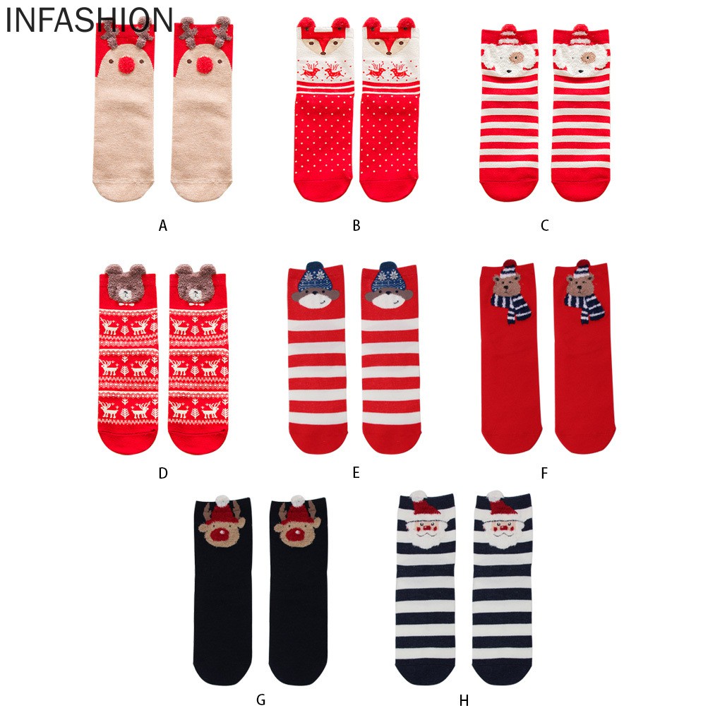 1 Đôi Tất Cotton Thoáng Khí Họa Tiết Giáng Sinh Cho Nữ