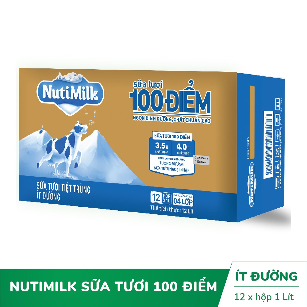 Sữa NutiMilk ST tiệt trùng Ít Đường Nutifood 1L/hộp