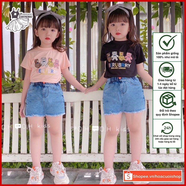 Set chân váy Jean HC01 kèm áo thun tay ngắn in hình gấu cho bé từ 10-36kg siêu dễ thương, hàng Việt Nam xuất khẩu