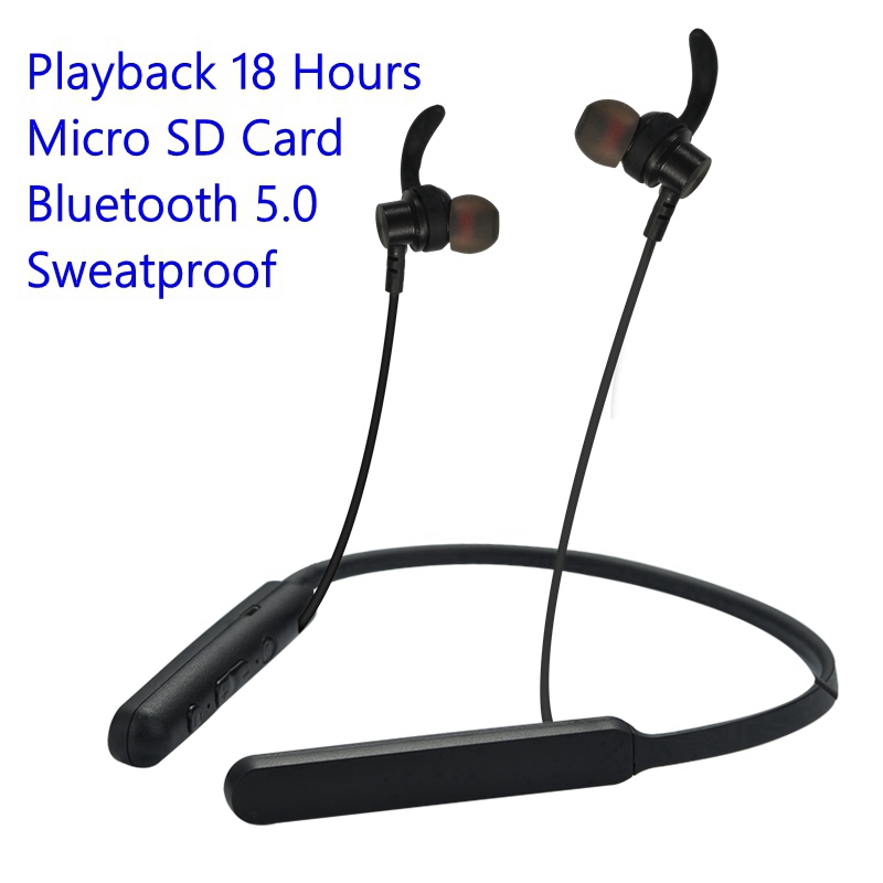 Tai nghe thể thao đeo cổ không dây kết nối Bluetooth từ tính chống mồ hôi hỗ trợ thẻ SD