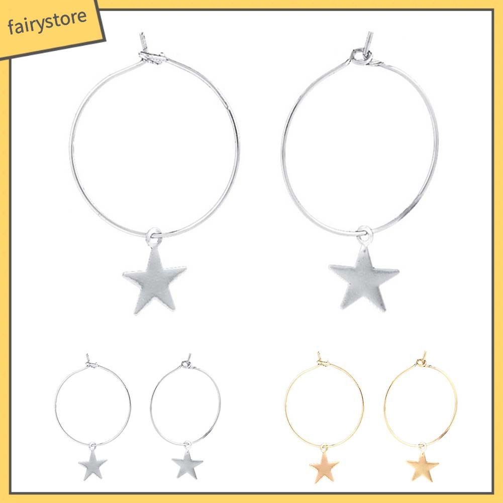 Hoa Tai Dáng Tròn Phối Hình Ngôi Sao Thiết Kế Đơn Giản Cho Nữ